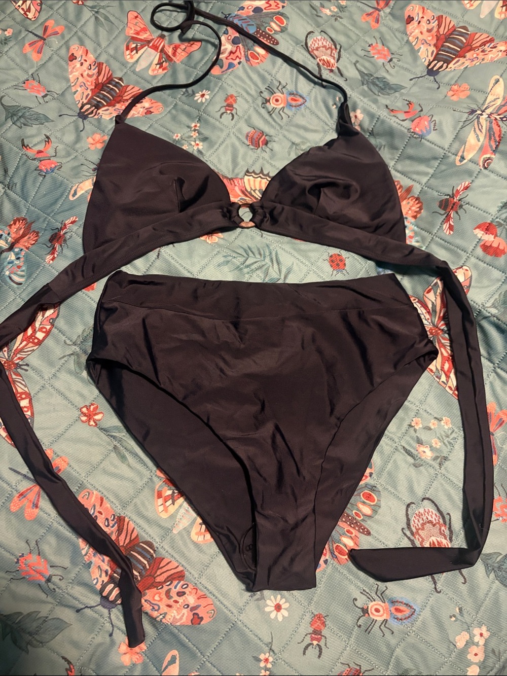 Women's Black High-Waist Tie Bikini Set